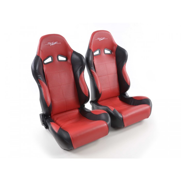 Снимка на Спортни седалки комплект 2 бр. SCE-Sportive 2 еко кожа червени /черни FK Automotive SCERSE117-118 за CHRYSLER LE BARON Sedan 2.2 - 101 коня 