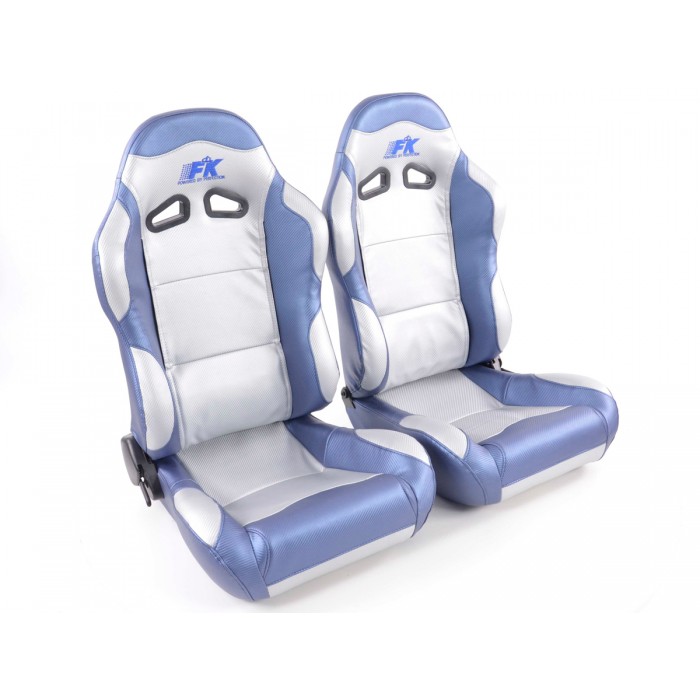 Снимка на Спортни седалки комплект 2 бр. Spacelook Carbon еко кожа сиви/сини FK Automotive FKRSE801/802