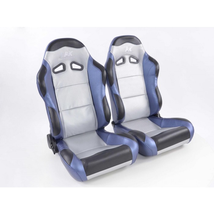 Снимка на Спортни седалки комплект 2 бр. Spacelook Carbon еко кожа сребърни/сини/черни FK Automotive FKRSE821/822 за Audi A3 (8L1) 1.6 - 102 коня бензин
