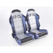 Снимка на Спортни седалки комплект 2 бр. Spacelook Carbon еко кожа сребърни/сини/черни FK Automotive FKRSE821/822