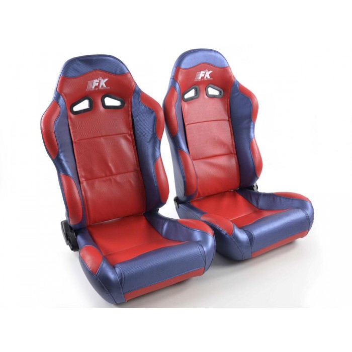 Снимка на Спортни седалки комплект 2 бр. Spacelook Carbon еко кожа червени /сини FK Automotive FKRSE811/812 за Audi 100 Avant (44, 44Q, C3) 1.8 - 90 коня бензин