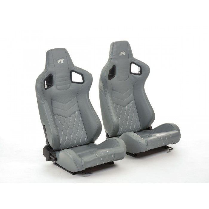 Снимка на Спортни седалки комплект 2 бр. Stuttgart еко кожа сиви/сребърни FK Automotive FKRSE17035 за Seat Ibiza 4 (6J) 1.4 TSI - 150 коня бензин