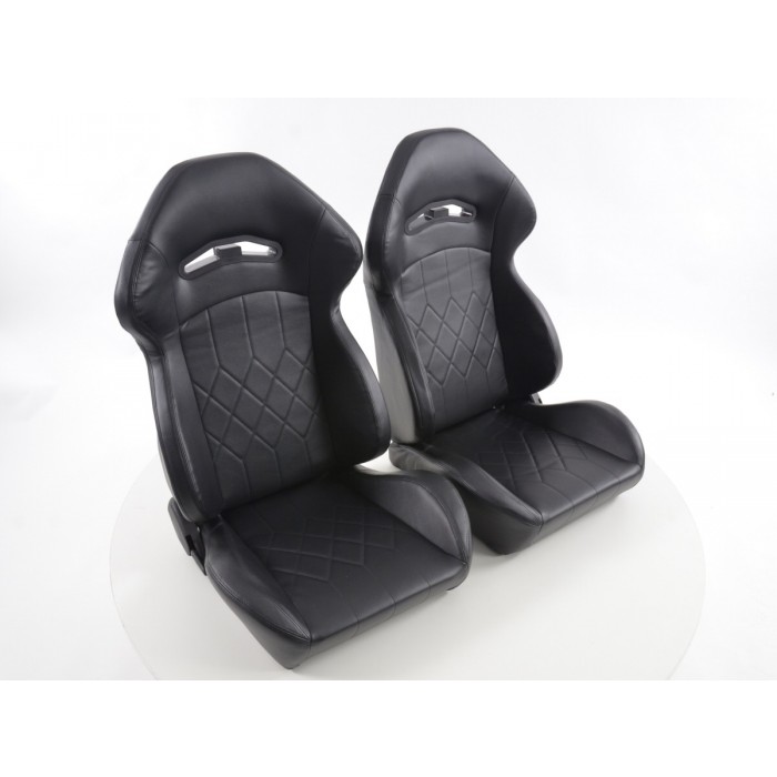 Снимка на Спортни седалки комплект 2 бр. еко кожа черни с подгряване FK Automotive FKRSE14043-H